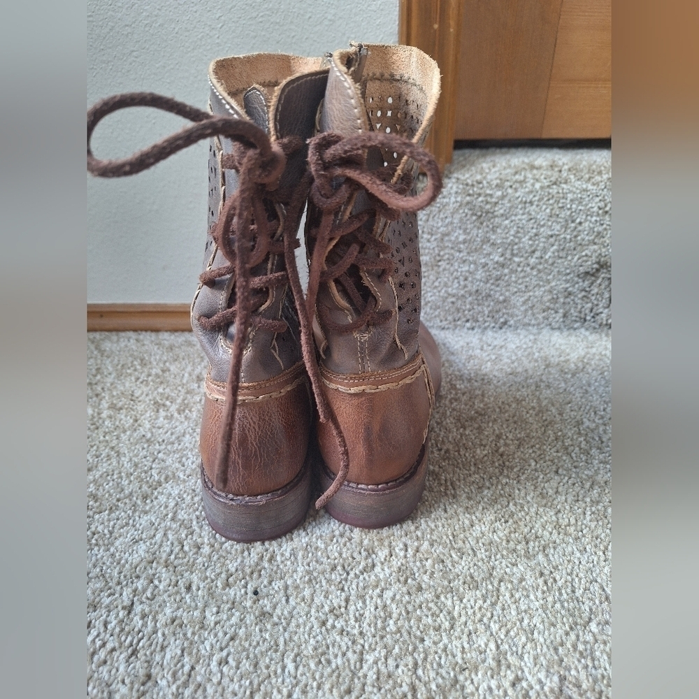 Bed Stu Cheshire Boots Leather Two Tone Side Zip Back Lace Up Womens Size 6.5 - Picture 4 of 9